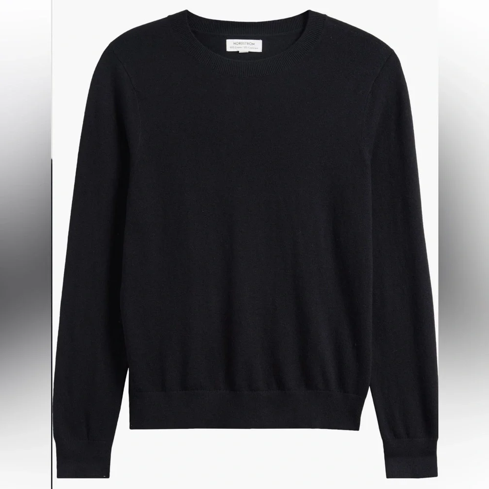 Nordstrom Crewneck Cotton & Cashmere Sweater Black Caviar